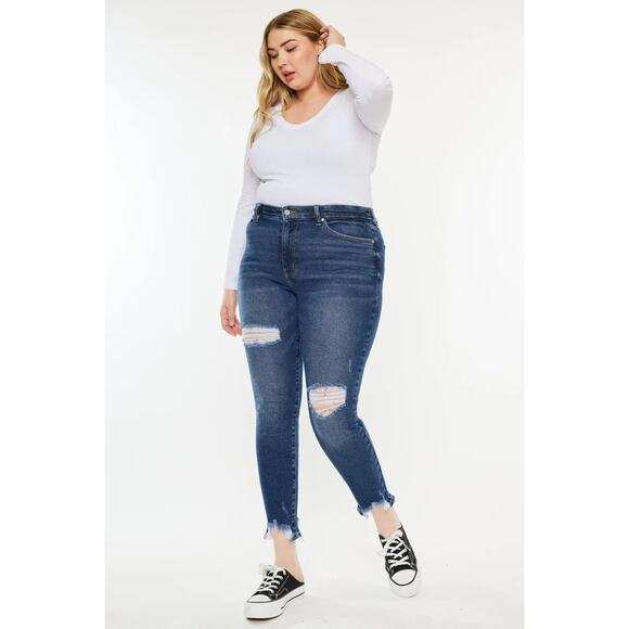 KanCan Womens Bunny High Rise Ankle Skinny Jeans Plus Size XL Distressed Dark - Picture 1 of 13